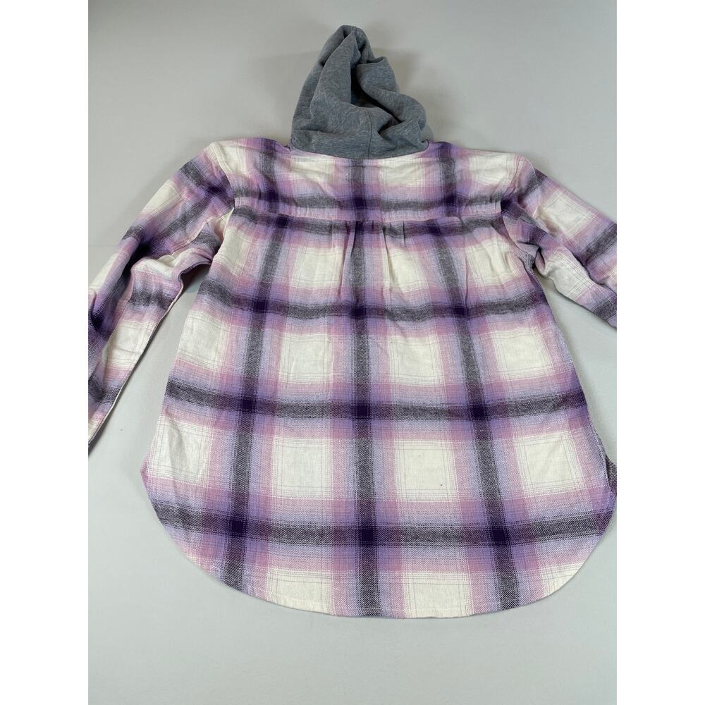 Old Navy Plaid Hooded Flannel Button Up Shirt XL Purple Gray Cotton NWT - Picture 7 of 7